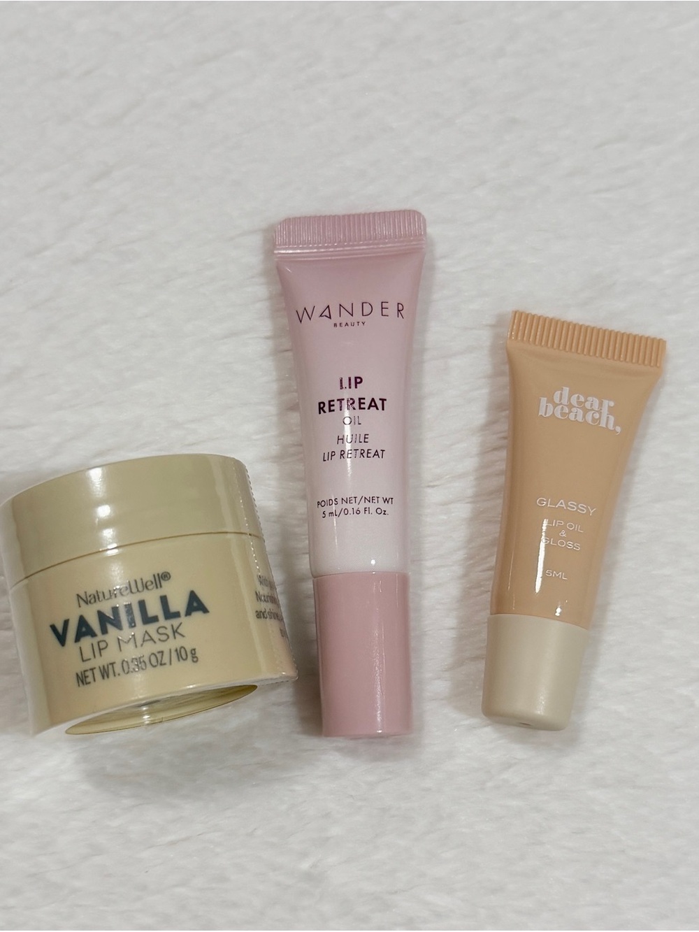 Nature Well, Wander Beauty, and Dear Beach Travel Size Lip Oil Gloss Bundle Set